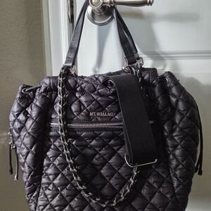 MZ Wallace Black Quilted Tote with Chain Straps